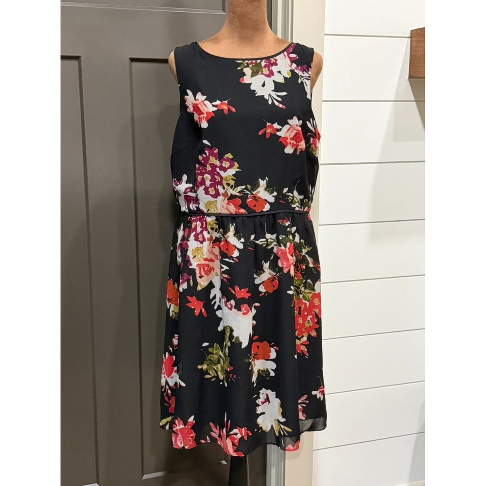 LOFT Sleeveless Floral Dress | Abstract Print | Black Multicolor | Size 10